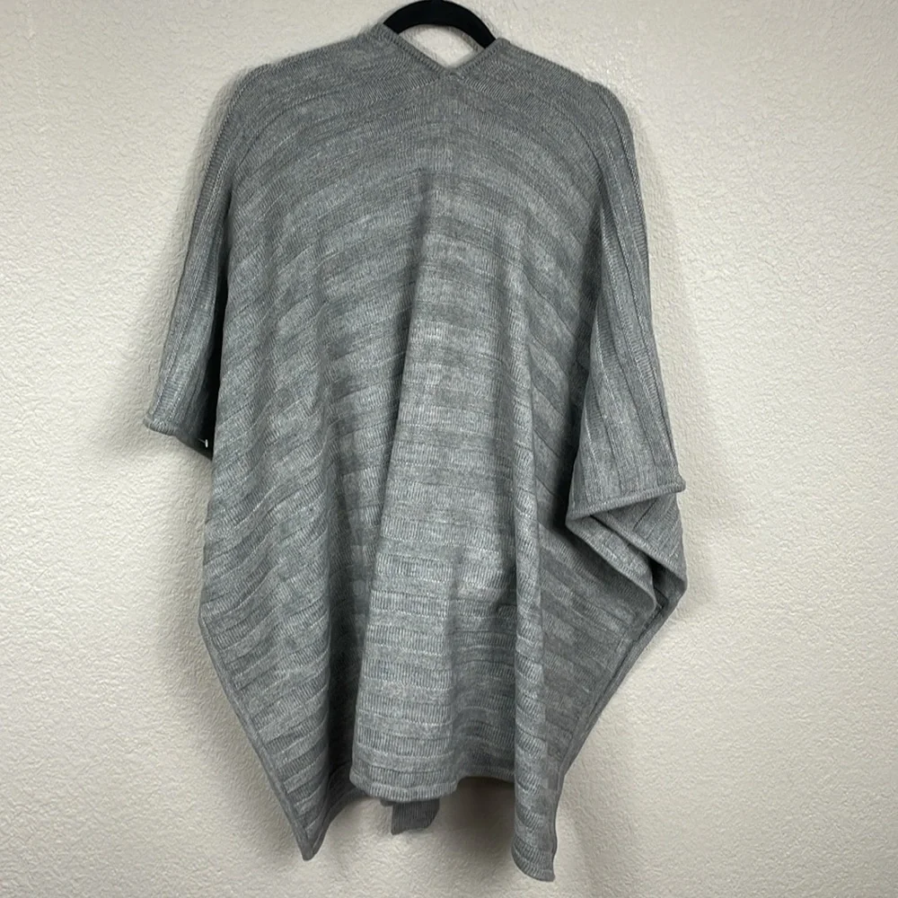 New Kate Spade Texture Stripe Belted Ruana Cape Cardigan One Size Wool Gray